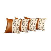 Set Of 4 Triangle And Brown Faux Leather Pillow Covers-Accent Throw Pillows-DECOROLALA