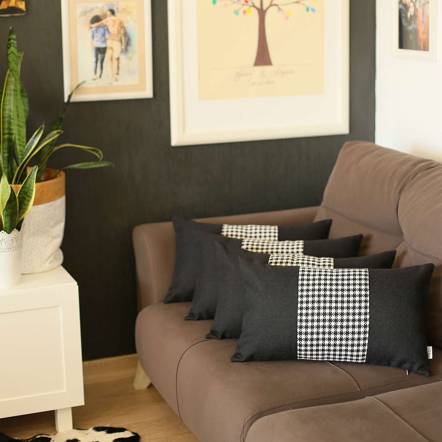 Set Of 4 White And Black Center Lumbar Pillow Covers-Accent Throw Pillows-DECOROLALA