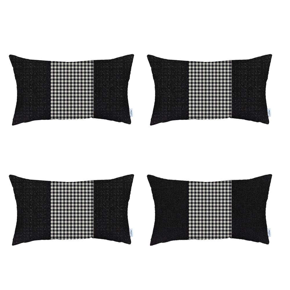 Set Of 4 White And Black Center Lumbar Pillow Covers-Accent Throw Pillows-DECOROLALA