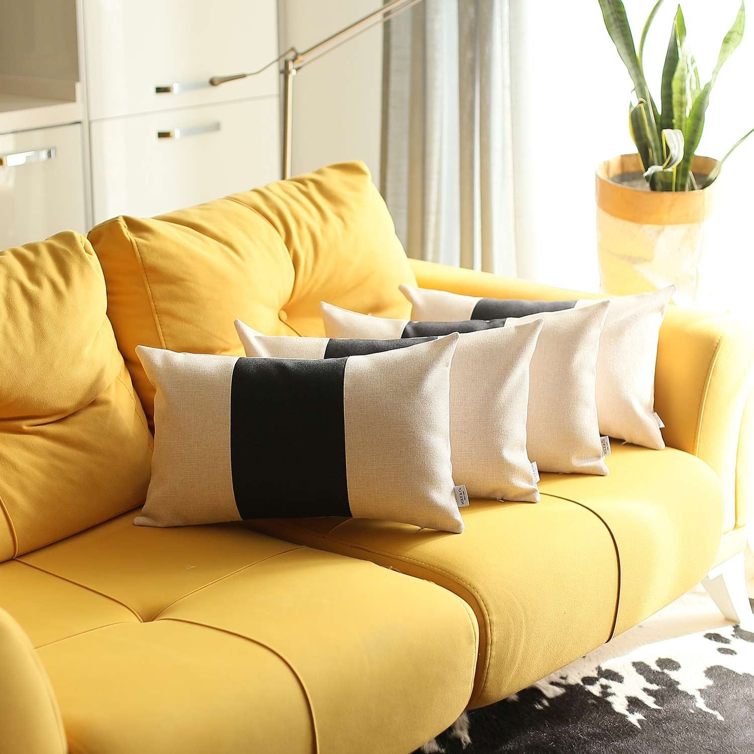 Set Of 4 White And Black Lumbar Pillow Covers-Accent Throw Pillows-DECOROLALA