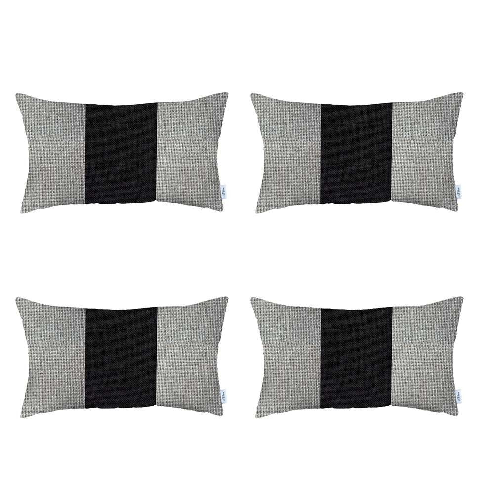 Set Of 4 White And Black Lumbar Pillow Covers-Accent Throw Pillows-DECOROLALA