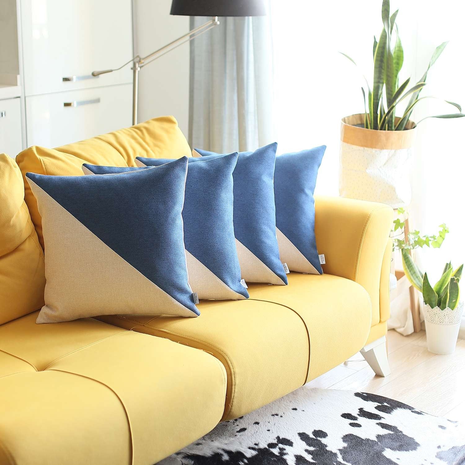 Set Of 4 White And Blue Diagonal Pillow Covers-Accent Throw Pillows-DECOROLALA