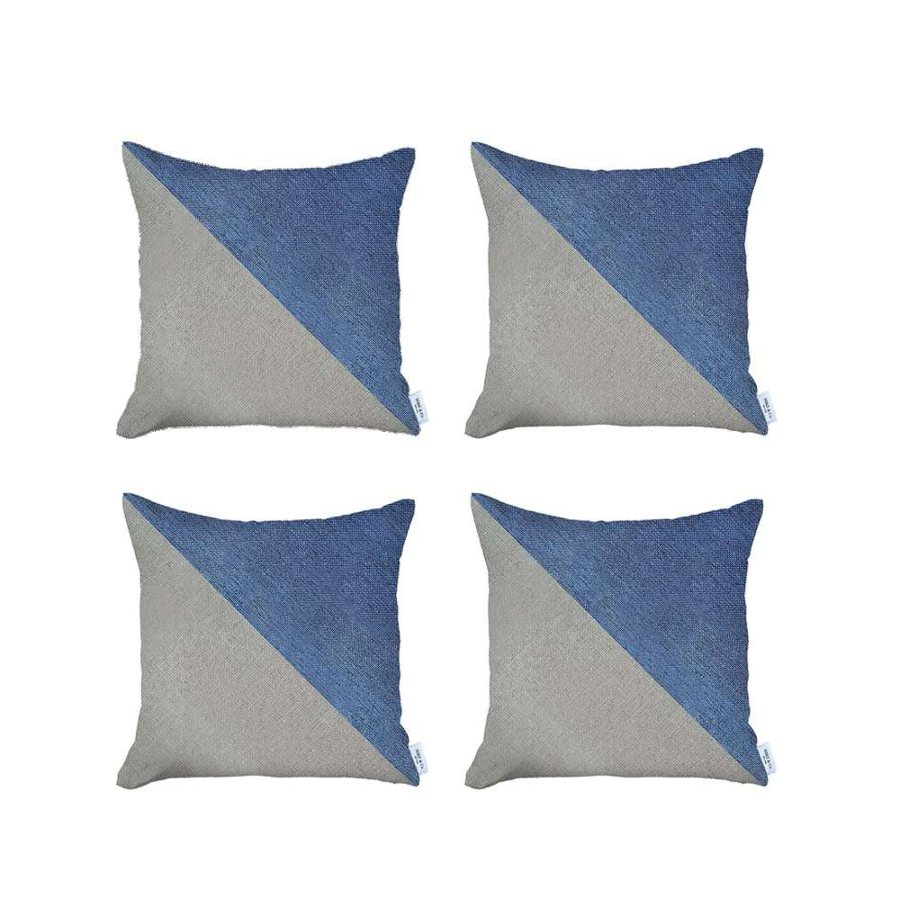 Set Of 4 White And Blue Diagonal Pillow Covers-Accent Throw Pillows-DECOROLALA