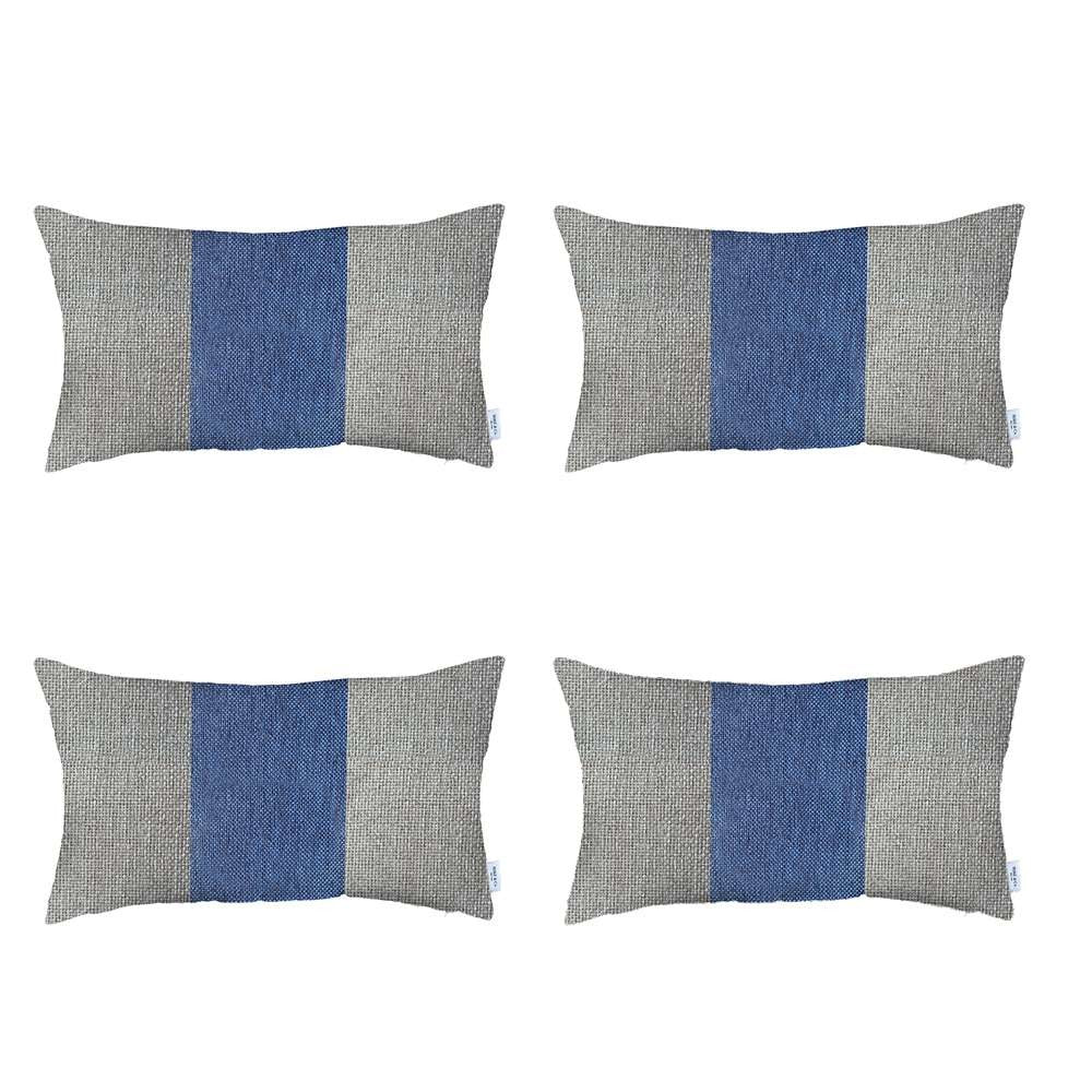 Set Of 4 White And Blue Lumbar Pillow Covers-Accent Throw Pillows-DECOROLALA