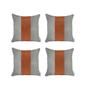 Set Of 4 White And Brown Faux Leather Pillow Covers-Accent Throw Pillows-DECOROLALA