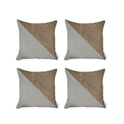 Set Of 4 White And Tan Diagonal Pillow Covers-Accent Throw Pillows-DECOROLALA