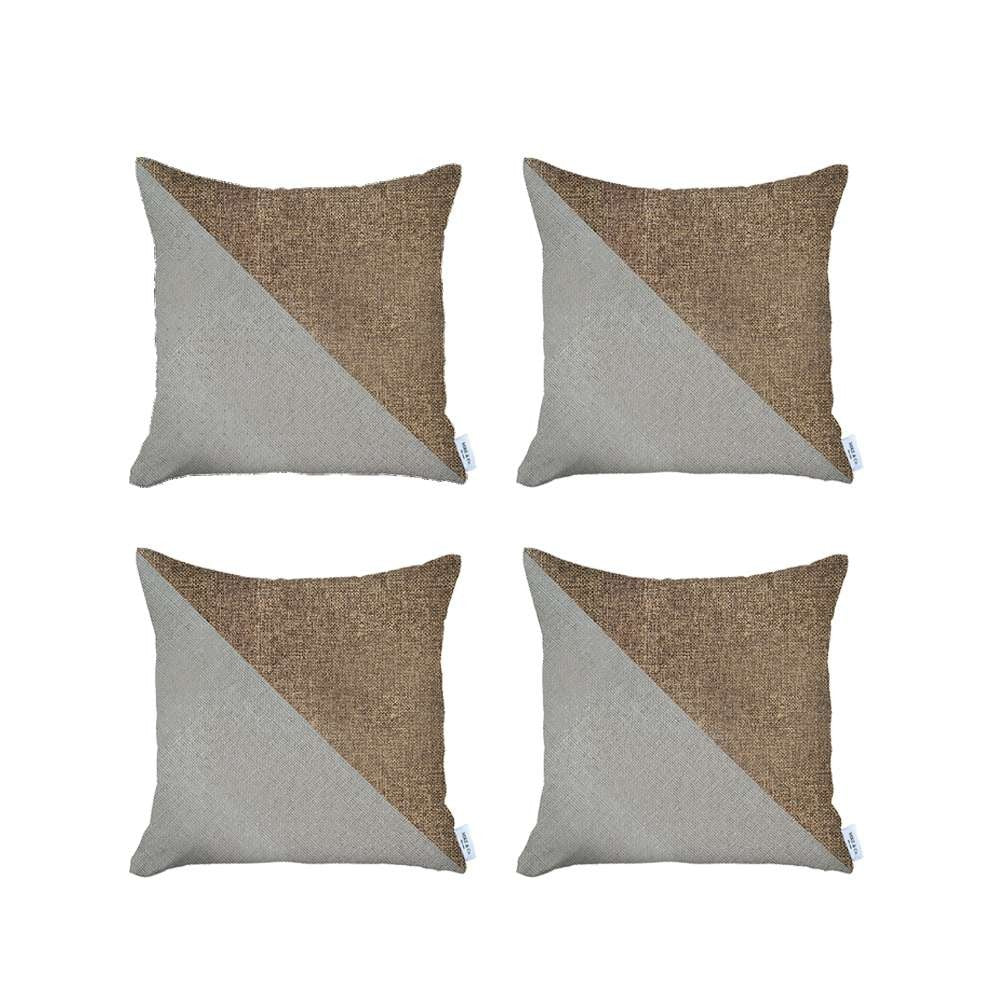 Set Of 4 White And Tan Diagonal Pillow Covers-Accent Throw Pillows-DECOROLALA