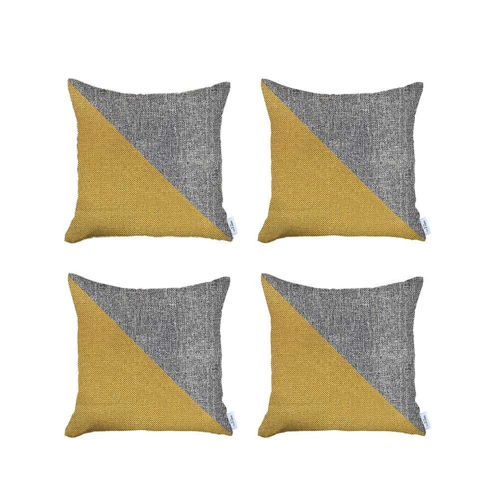 Set Of 4 White And Yellow Diagonal Pillow Covers-Accent Throw Pillows-DECOROLALA