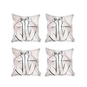 Set Of 4 White Boho Chic Printed Pillow Covers-Accent Throw Pillows-DECOROLALA