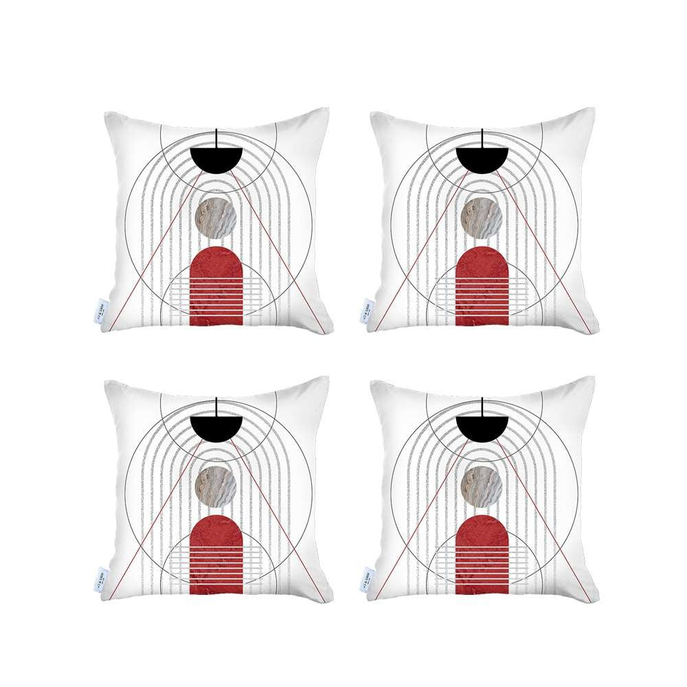 Set Of 4 White Eclectic Printed Pillow Covers-Accent Throw Pillows-DECOROLALA