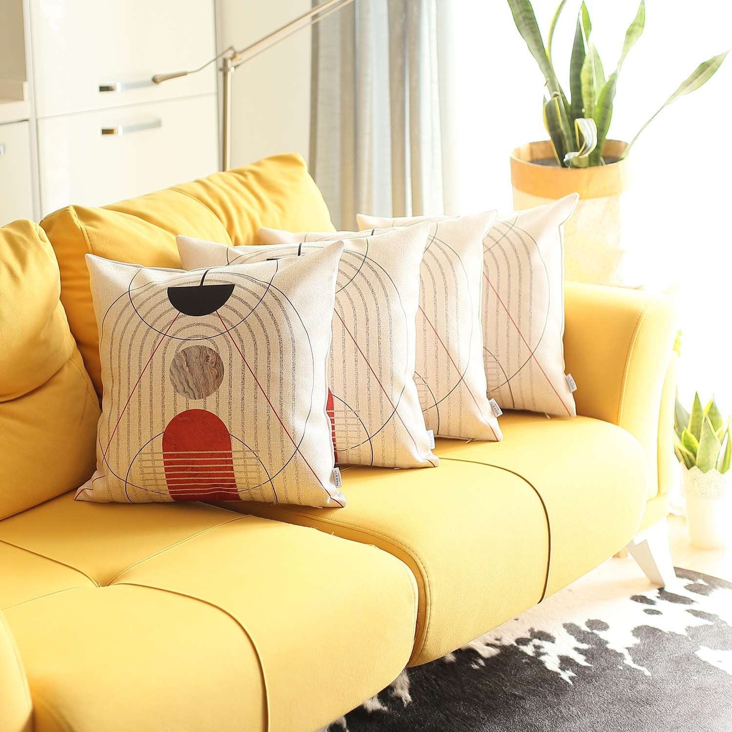 Set Of 4 White Eclectic Printed Pillow Covers-Accent Throw Pillows-DECOROLALA