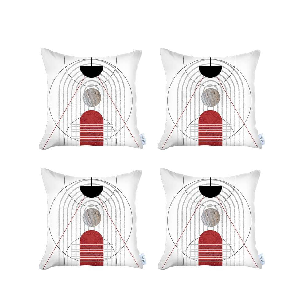 Set Of 4 White Eclectic Printed Pillow Covers-Accent Throw Pillows-DECOROLALA
