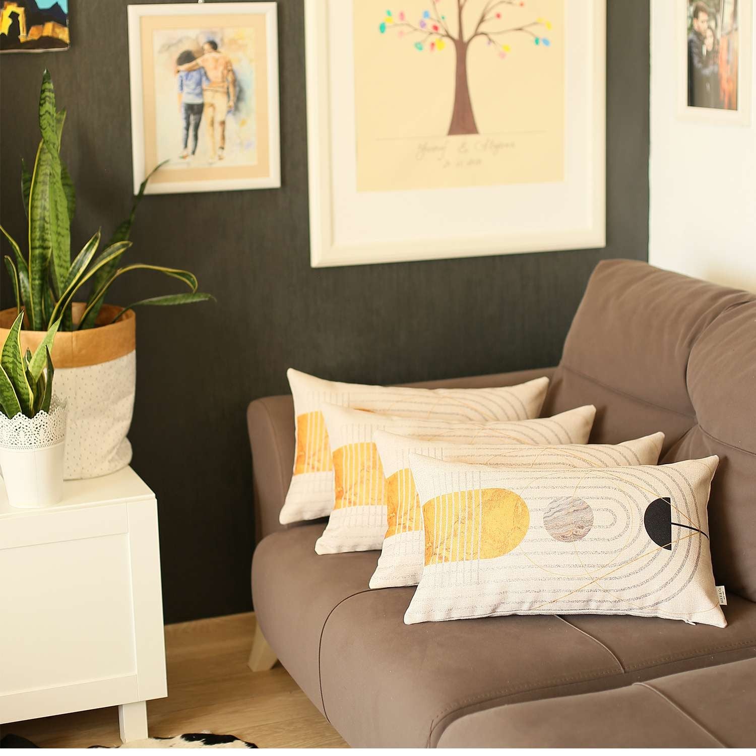 Set Of 4 White Patterned Lumbar Pillow Covers-Accent Throw Pillows-DECOROLALA