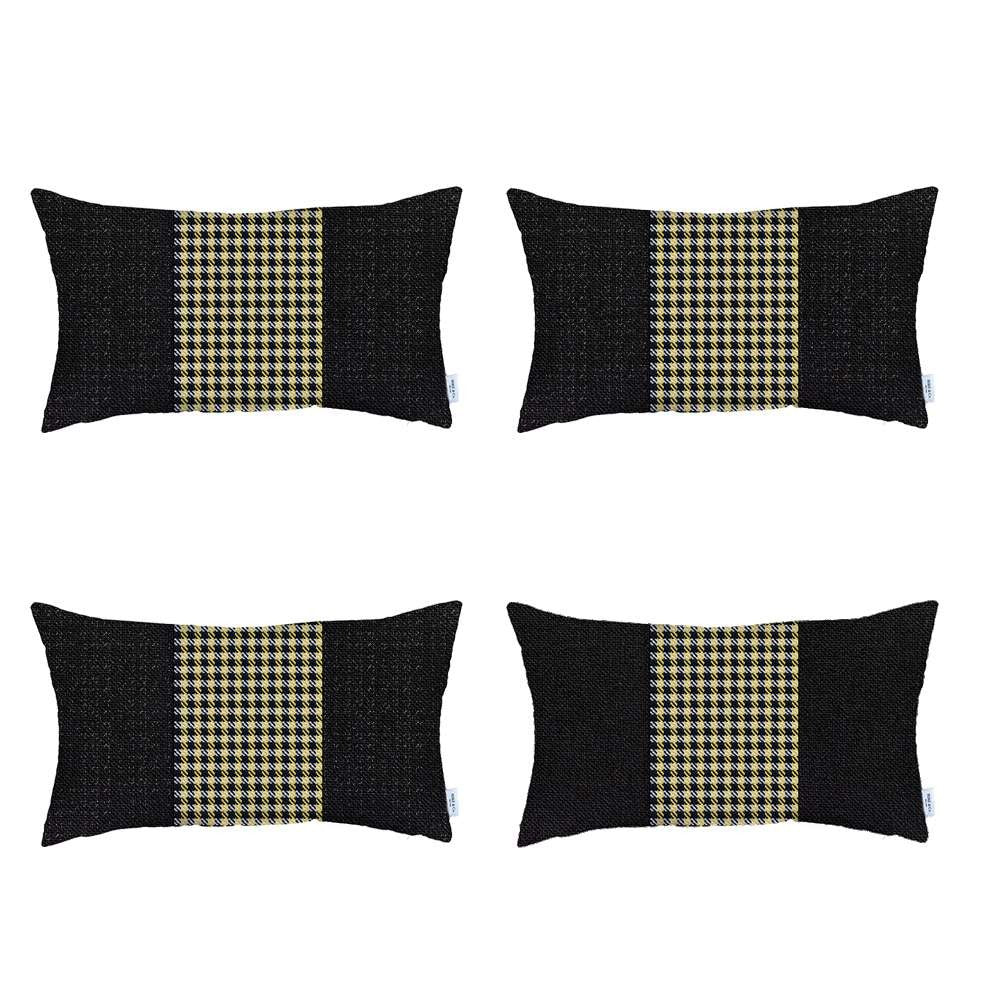 Set Of 4 Yellow And Black Center Lumbar Pillow Covers-Accent Throw Pillows-DECOROLALA