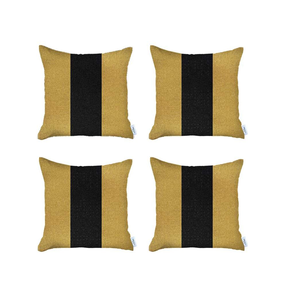 Set Of 4 Yellow And Black Center Pillow Covers-Accent Throw Pillows-DECOROLALA