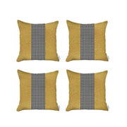 Set Of 4 Yellow And Black Houndstooth Pillow Covers-Accent Throw Pillows-DECOROLALA