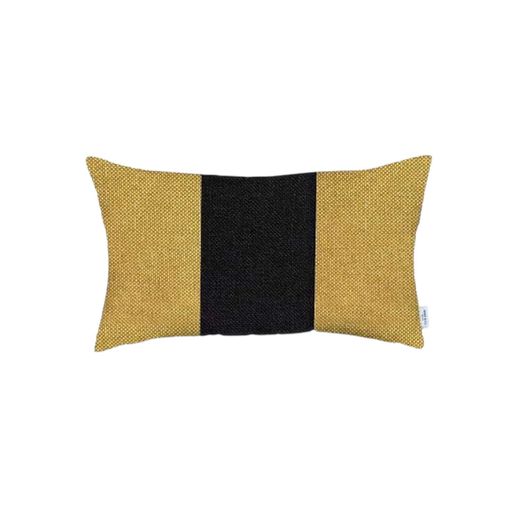 Set Of 4 Yellow And Black Lumbar Pillow Covers-Accent Throw Pillows-DECOROLALA