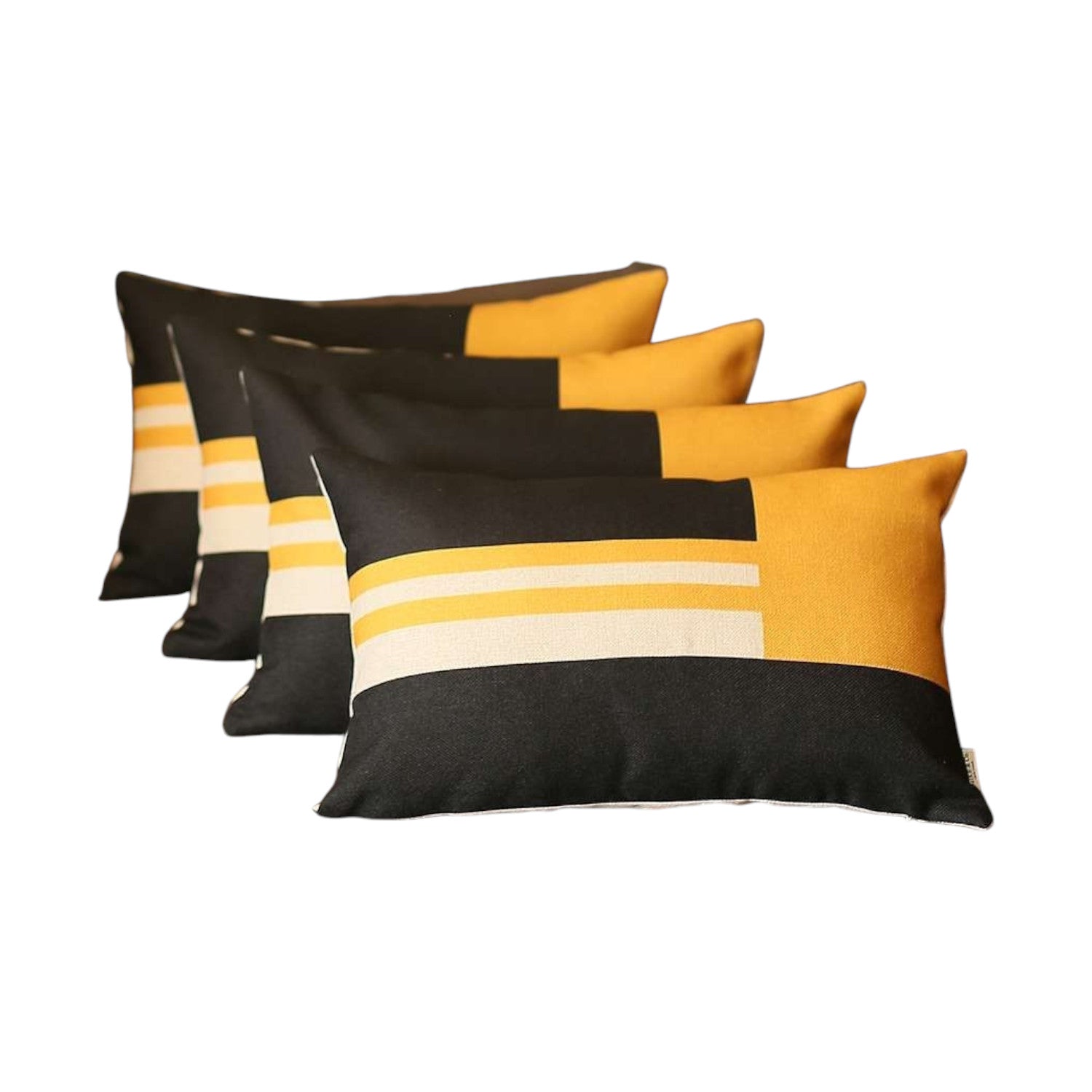 Set Of 4 Yellow And Black Lumbar Pillow Covers-Accent Throw Pillows-DECOROLALA