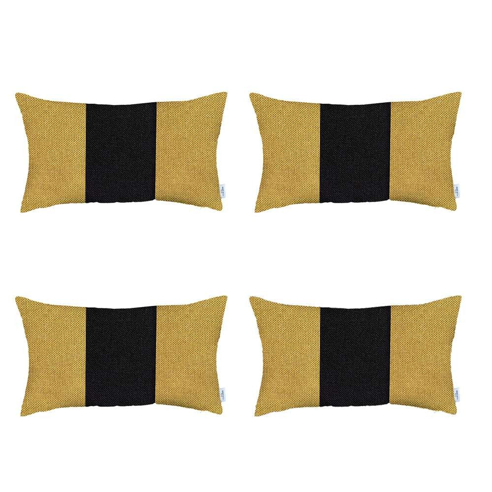 Set Of 4 Yellow And Black Lumbar Pillow Covers-Accent Throw Pillows-DECOROLALA