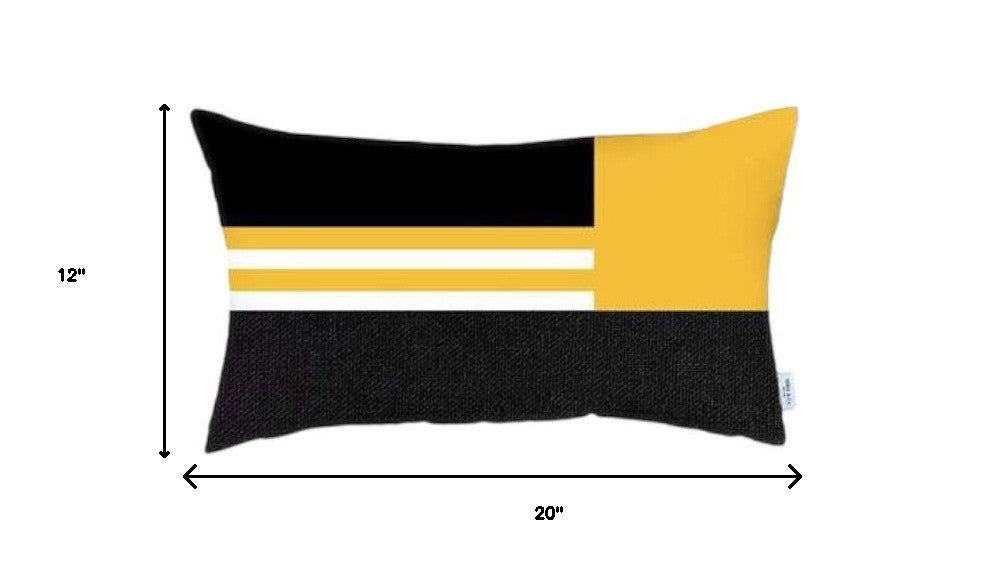Set Of 4 Yellow And Black Lumbar Pillow Covers-Accent Throw Pillows-DECOROLALA