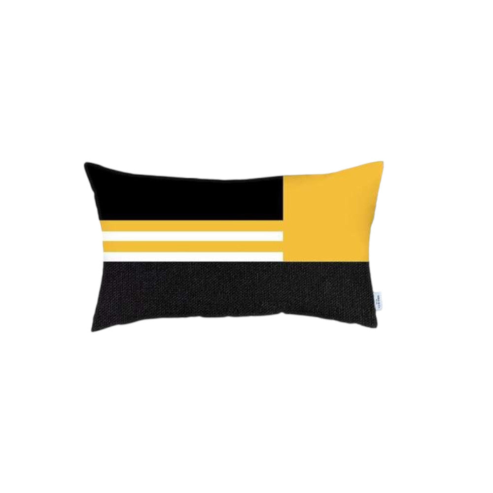 Set Of 4 Yellow And Black Lumbar Pillow Covers-Accent Throw Pillows-DECOROLALA