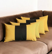 Set Of 4 Yellow And Black Lumbar Pillow Covers-Accent Throw Pillows-DECOROLALA
