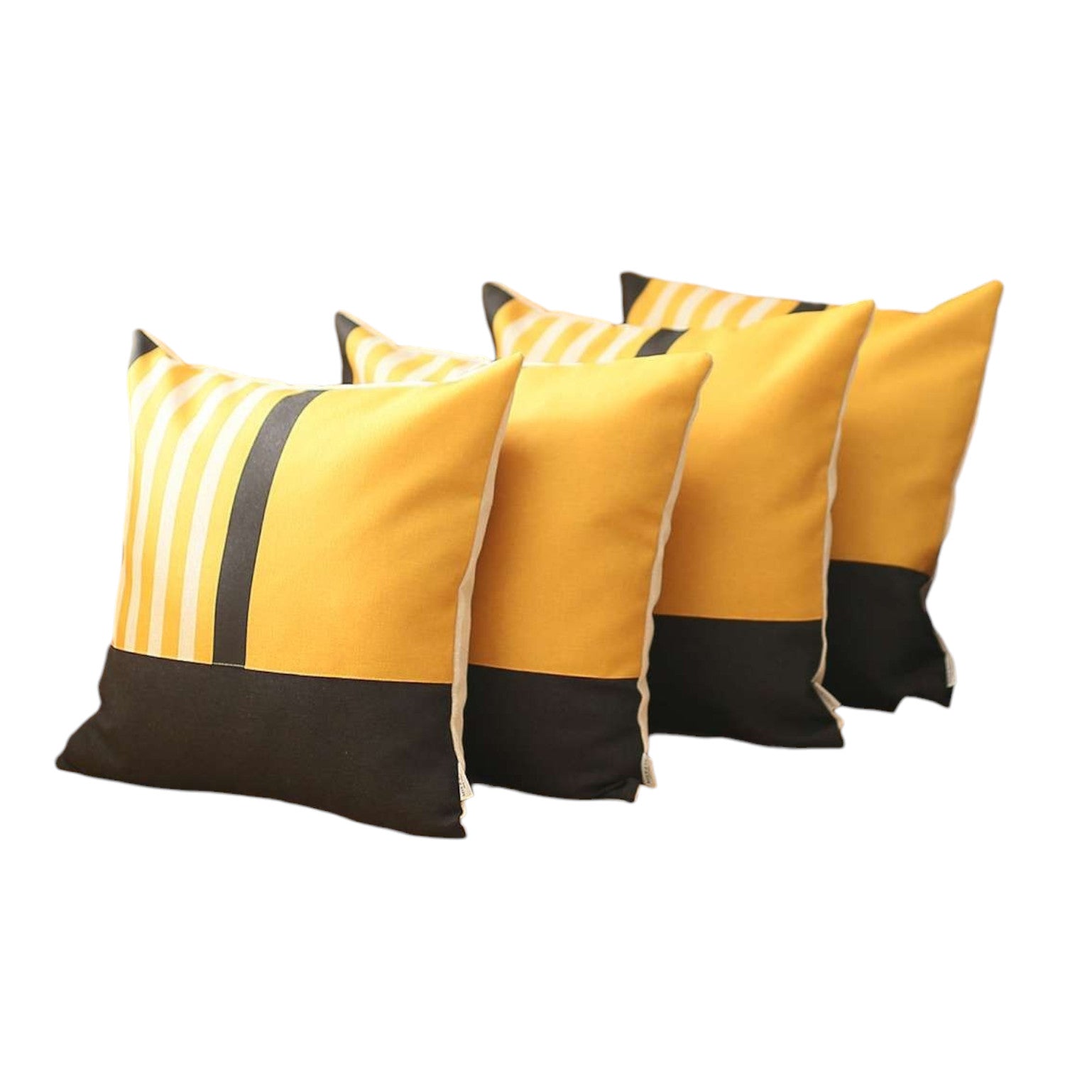 Set Of 4 Yellow And Black Printed Pillow Covers-Accent Throw Pillows-DECOROLALA