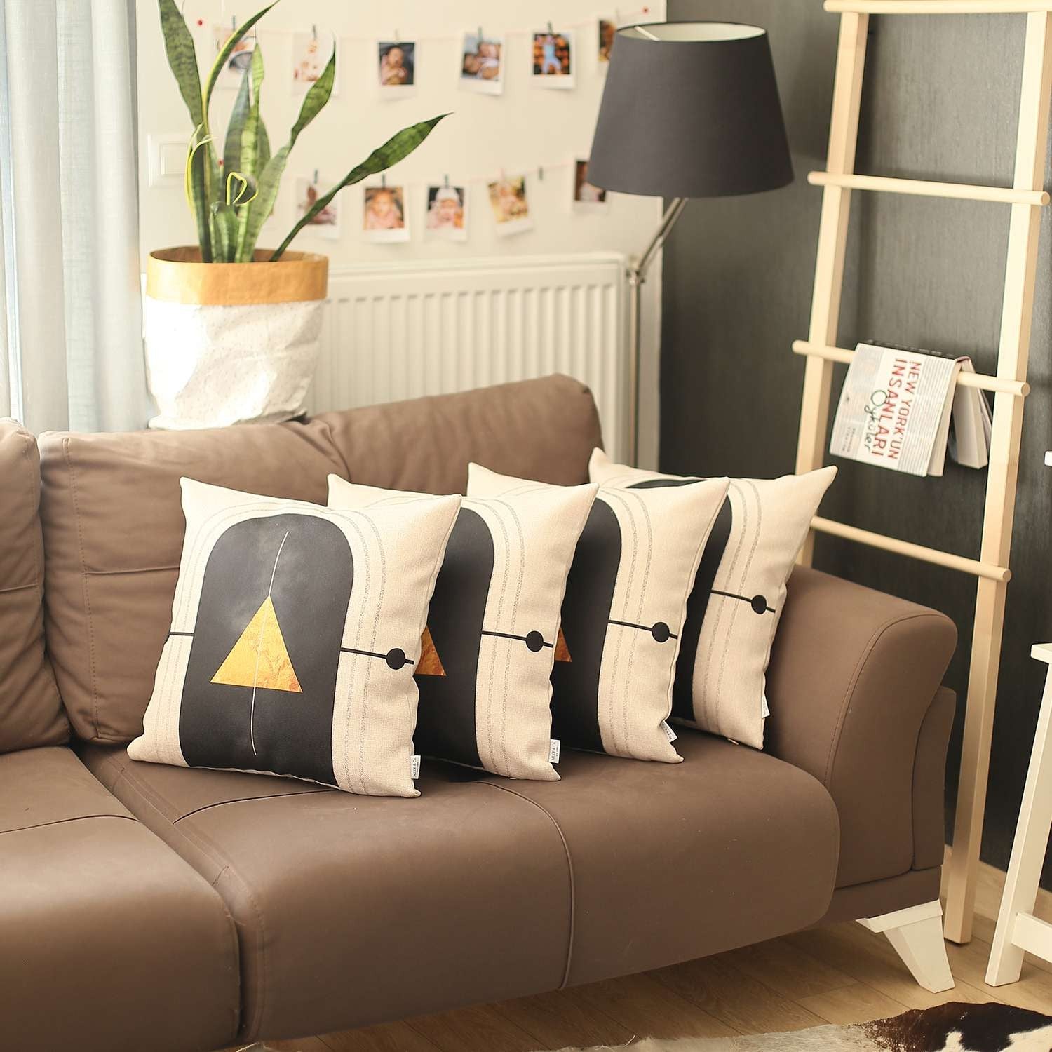 Set Of 4 Yellow Geometric Printed Pillow Covers-Accent Throw Pillows-DECOROLALA