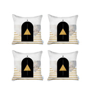 Set Of 4 Yellow Geometric Printed Pillow Covers-Accent Throw Pillows-DECOROLALA