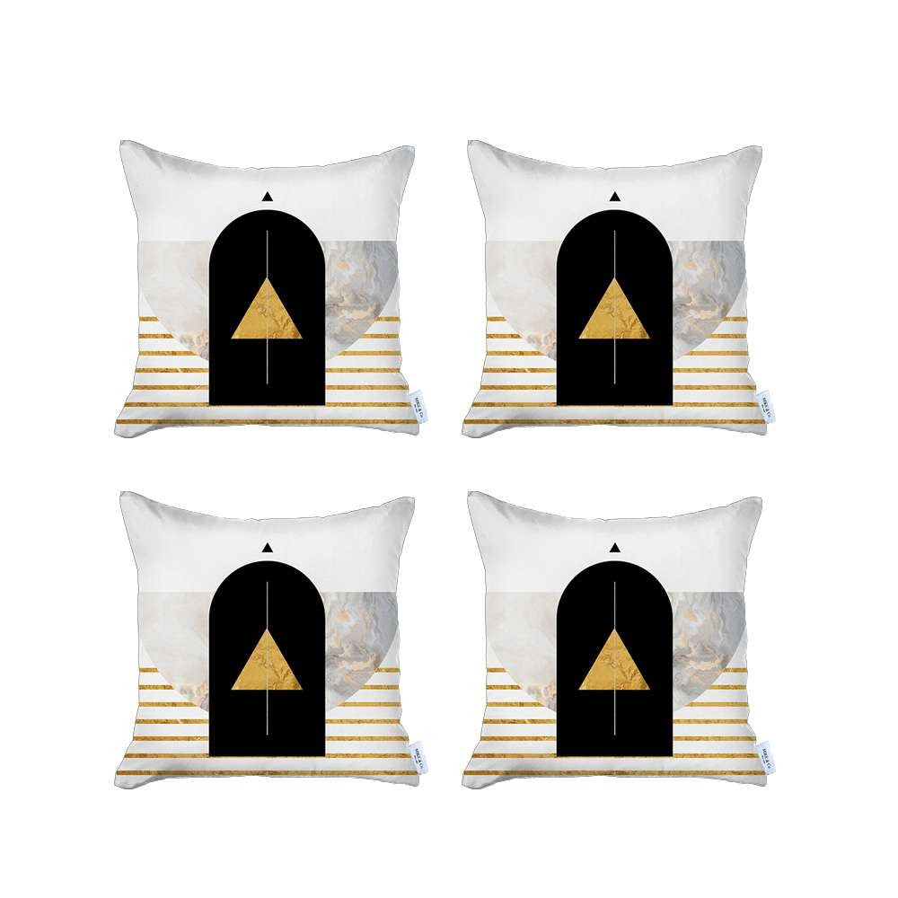 Set Of 4 Yellow Geometric Printed Pillow Covers-Accent Throw Pillows-DECOROLALA