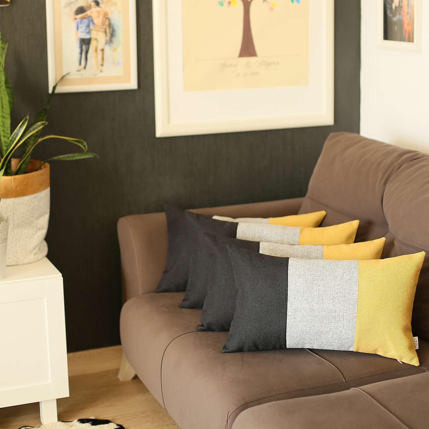 Set Of 4 Yellow Tripartite Lumbar Pillow Covers-Accent Throw Pillows-DECOROLALA