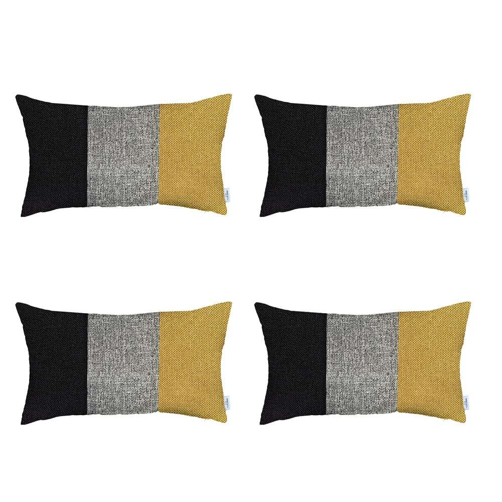 Set Of 4 Yellow Tripartite Lumbar Pillow Covers-Accent Throw Pillows-DECOROLALA