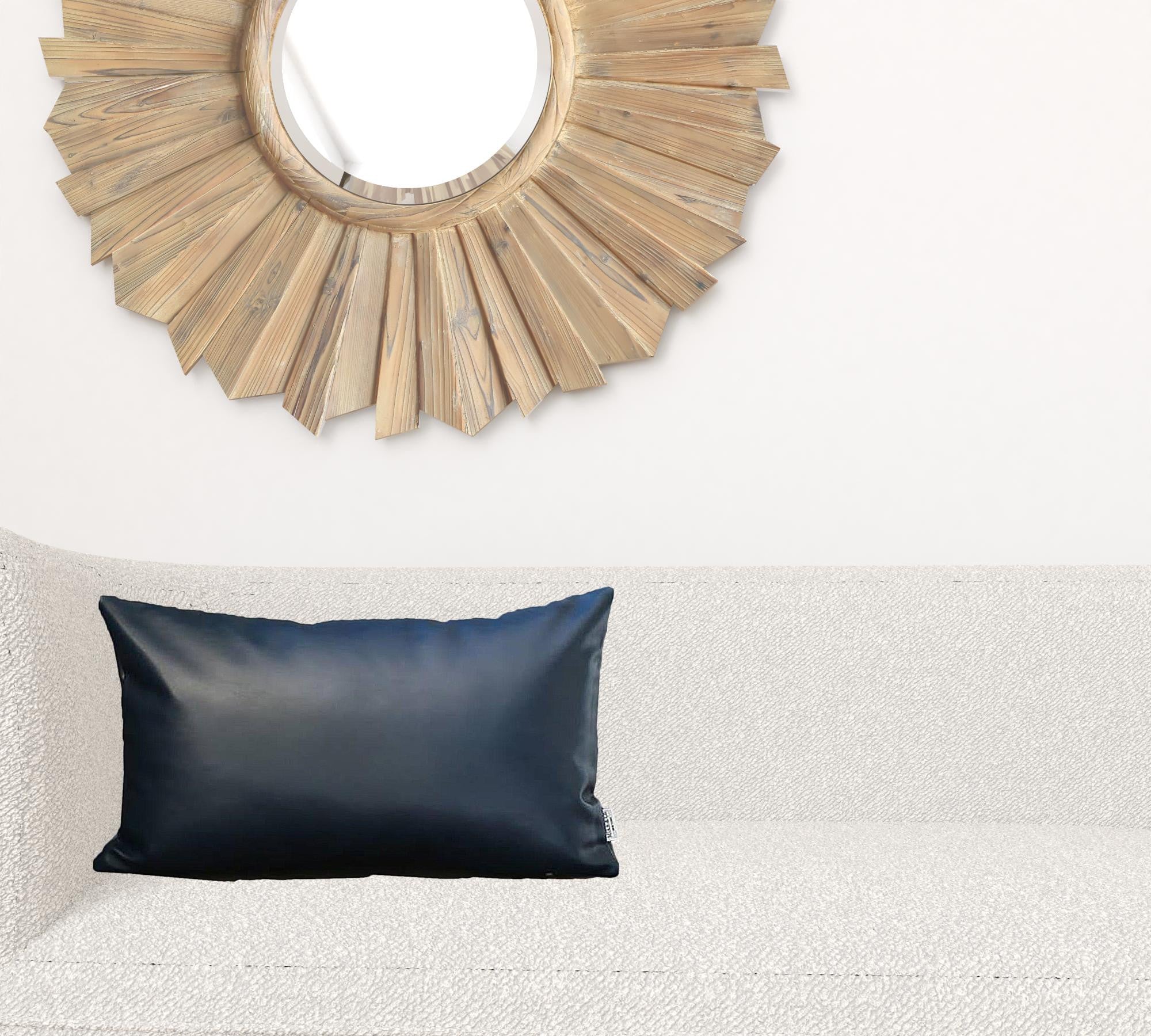 Set Of Four 12" X 20" Navy Blue Faux Leather Zippered Pillow-Accent Throw Pillows-DECOROLALA