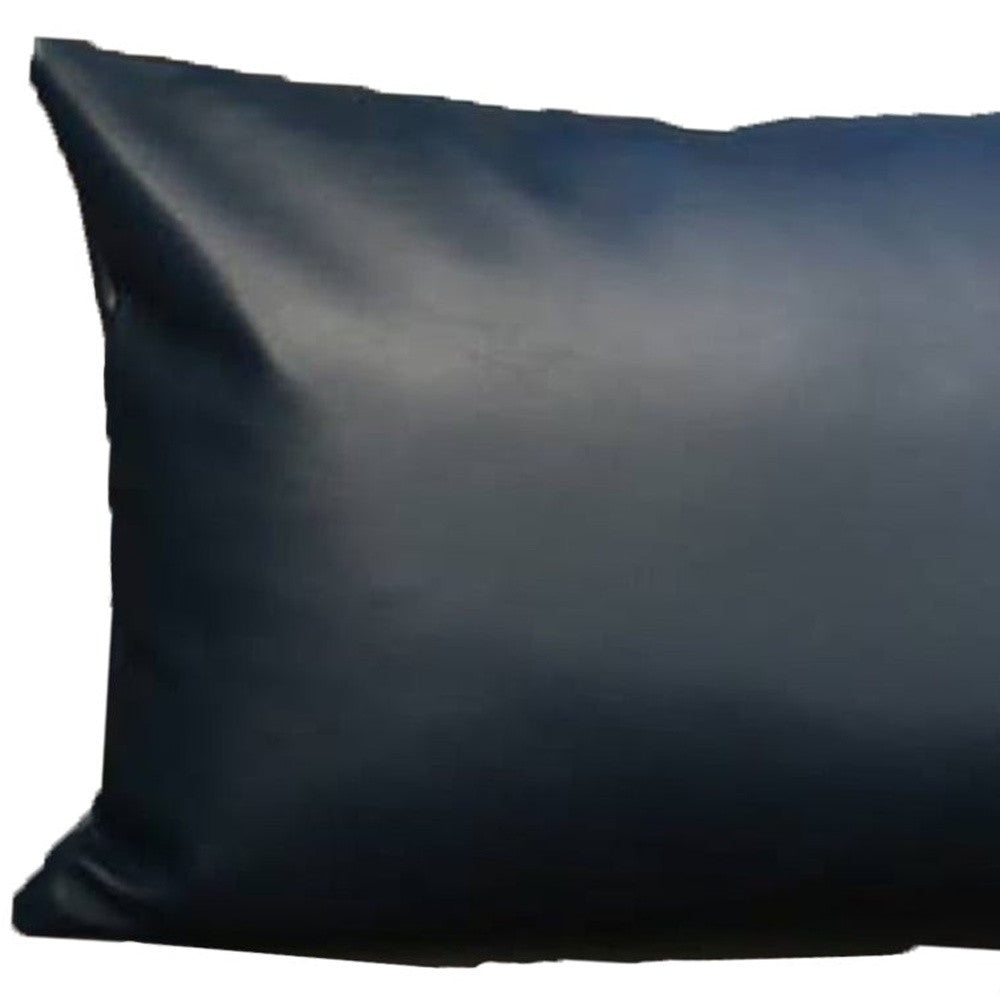 Set Of Four 12" X 20" Navy Blue Faux Leather Zippered Pillow-Accent Throw Pillows-DECOROLALA