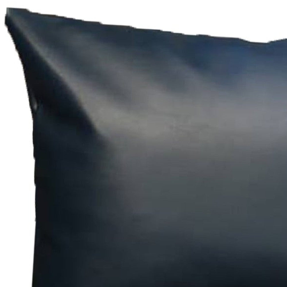 Set Of Four 12" X 20" Navy Blue Faux Leather Zippered Pillow Cover-Accent Throw Pillows-DECOROLALA