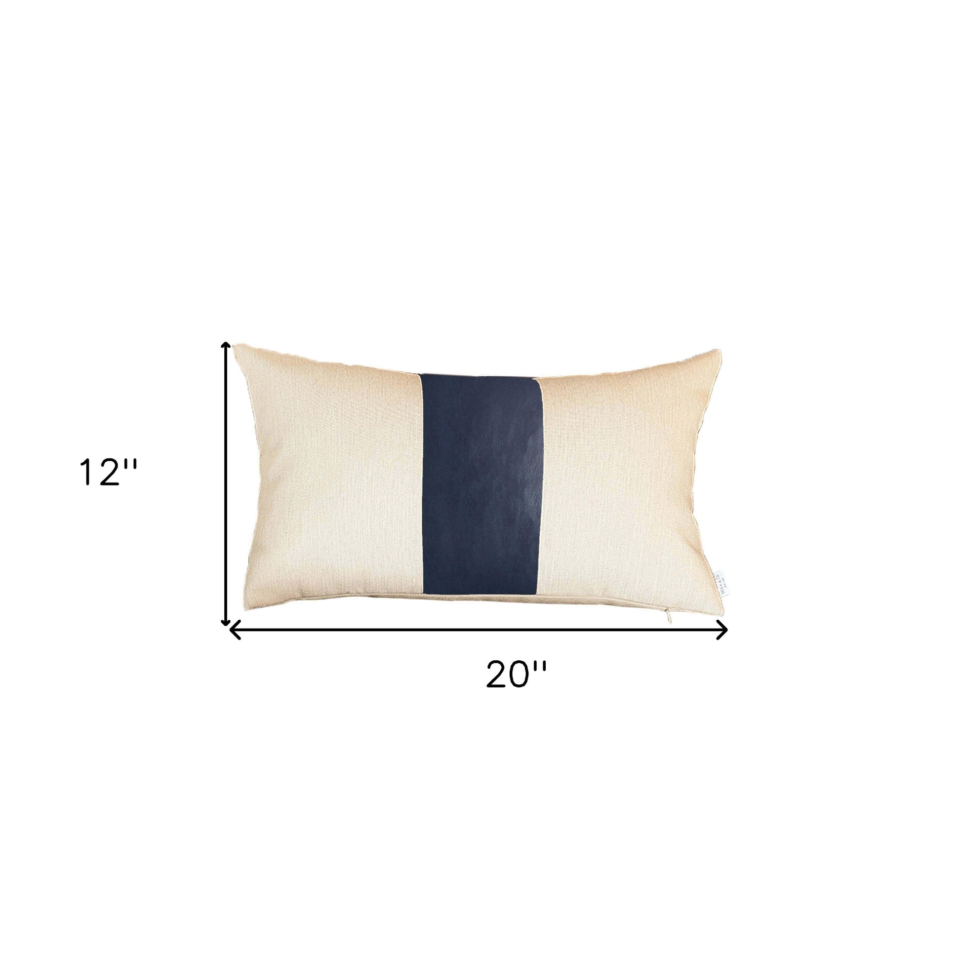 Set Of Four 12" X 20" Navy Blue and Ivory Faux Leather Zippered Pillow Cover-Accent Throw Pillows-DECOROLALA