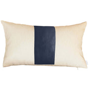 Set Of Four 12" X 20" Navy Blue and Ivory Faux Leather Zippered Pillow Cover-Accent Throw Pillows-DECOROLALA