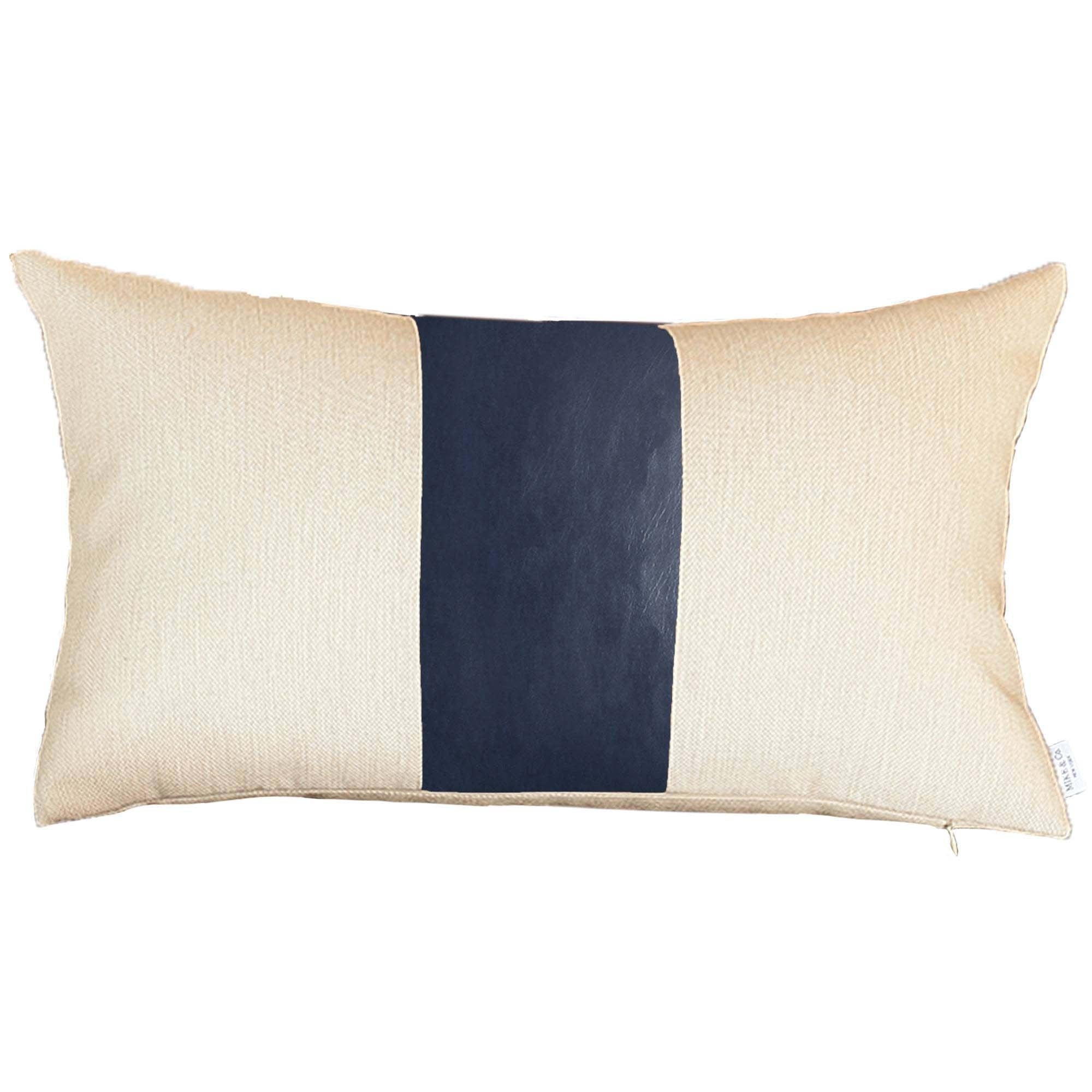 Set Of Four 12" X 20" Navy Blue and Ivory Faux Leather Zippered Pillow Cover-Accent Throw Pillows-DECOROLALA