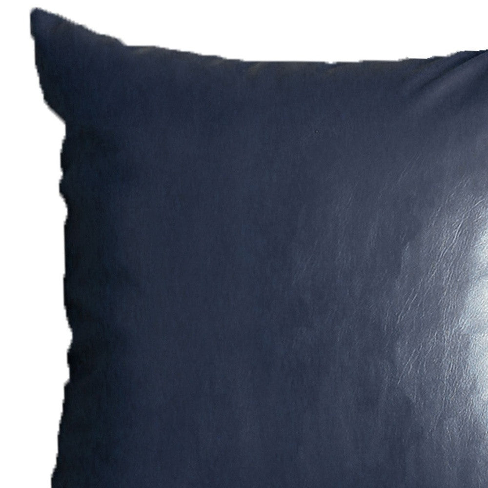 Set Of Four 17" X 17" Navy Blue Faux Leather Zippered Pillow-Accent Throw Pillows-DECOROLALA