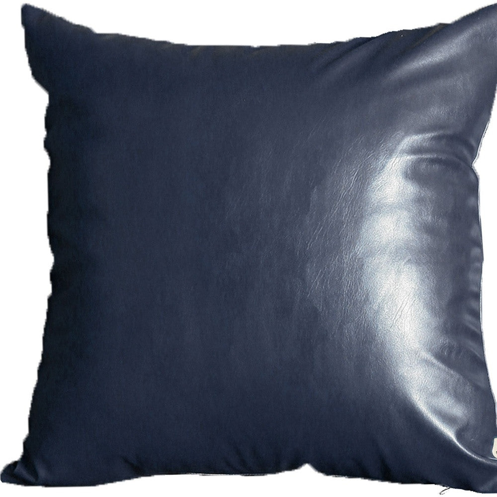 Set Of Four 17" X 17" Navy Blue Faux Leather Zippered Pillow Cover-Accent Throw Pillows-DECOROLALA