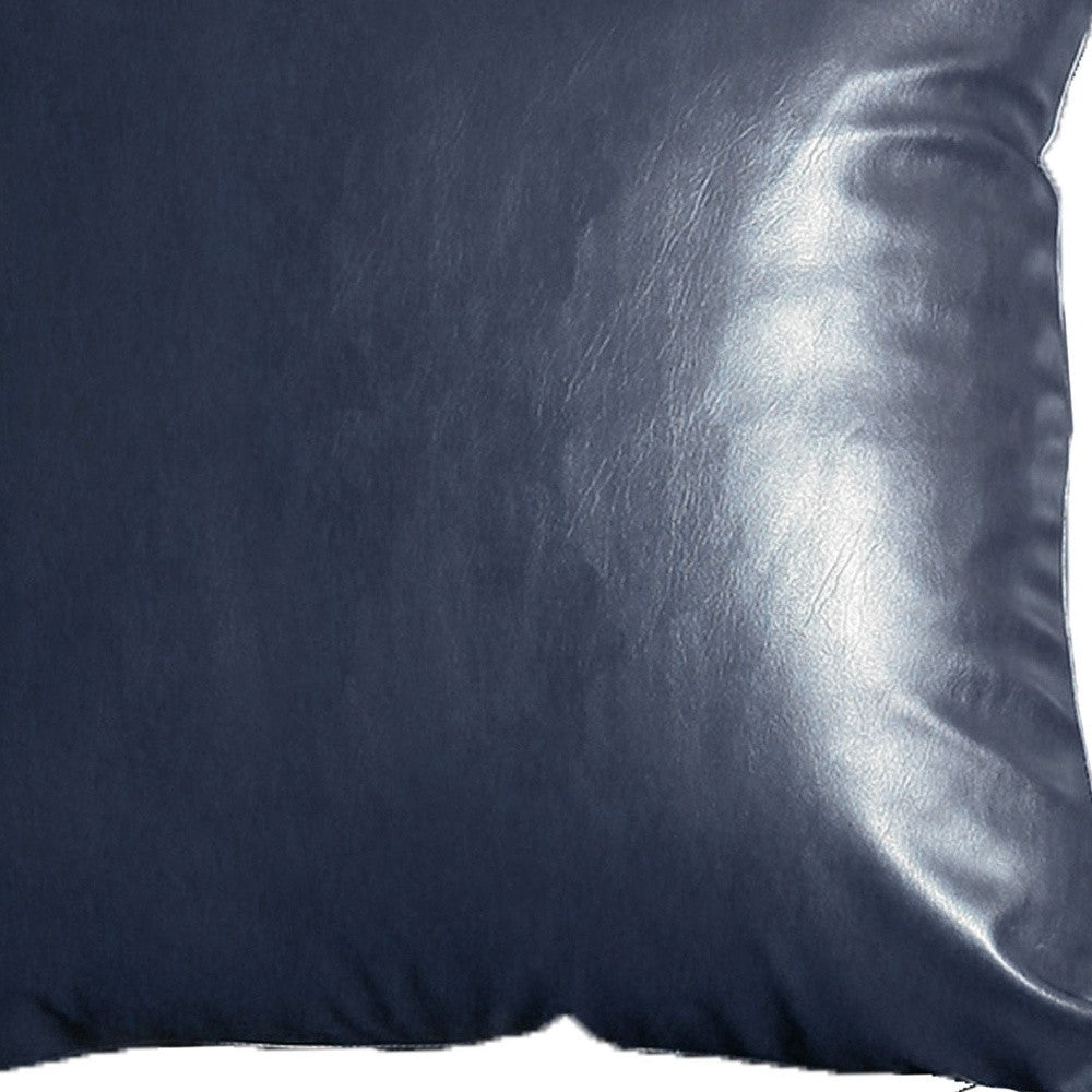 Set Of Four 17" X 17" Navy Blue Faux Leather Zippered Pillow Cover-Accent Throw Pillows-DECOROLALA