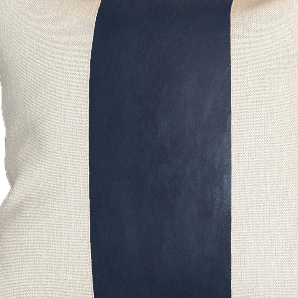 Set Of Four 17" X 17" Navy Blue and Ivory Faux Leather Zippered Pillow Cover-Accent Throw Pillows-DECOROLALA