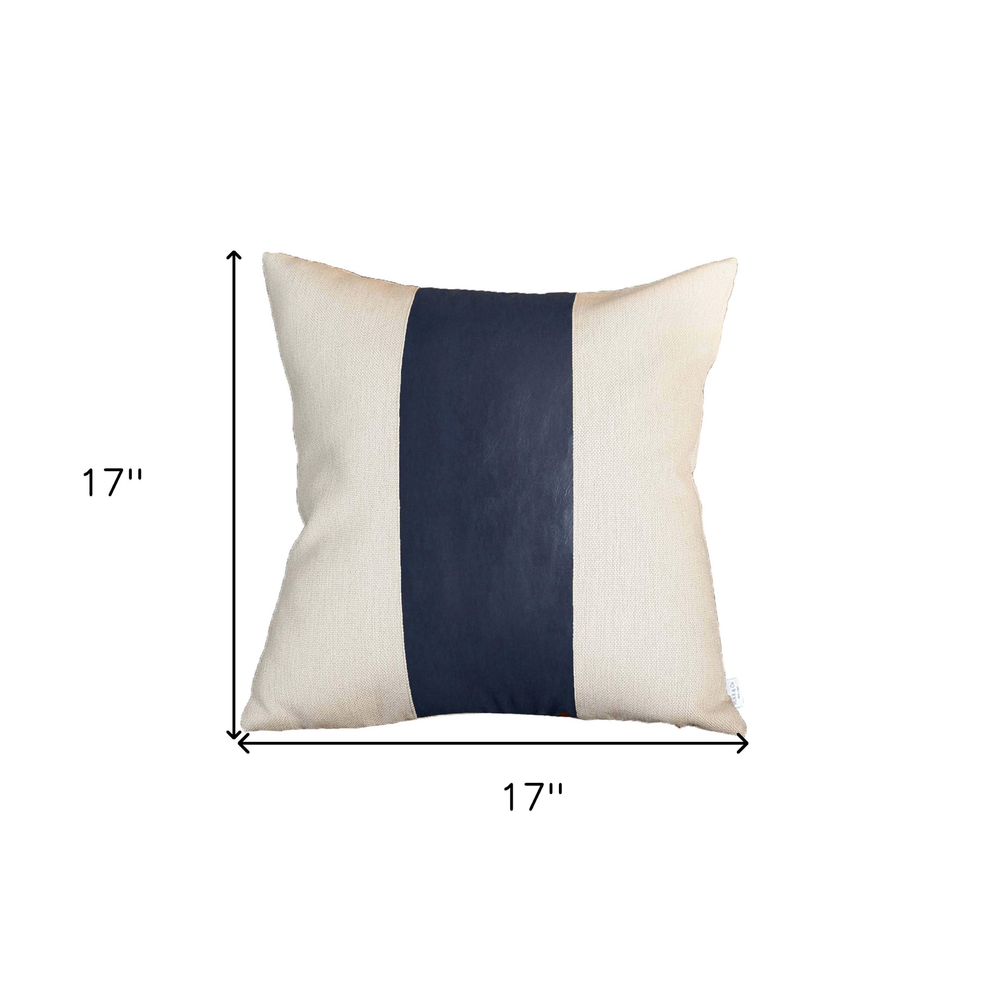 Set Of Four 17" X 17" Navy Blue and Ivory Faux Leather Zippered Pillow Cover-Accent Throw Pillows-DECOROLALA