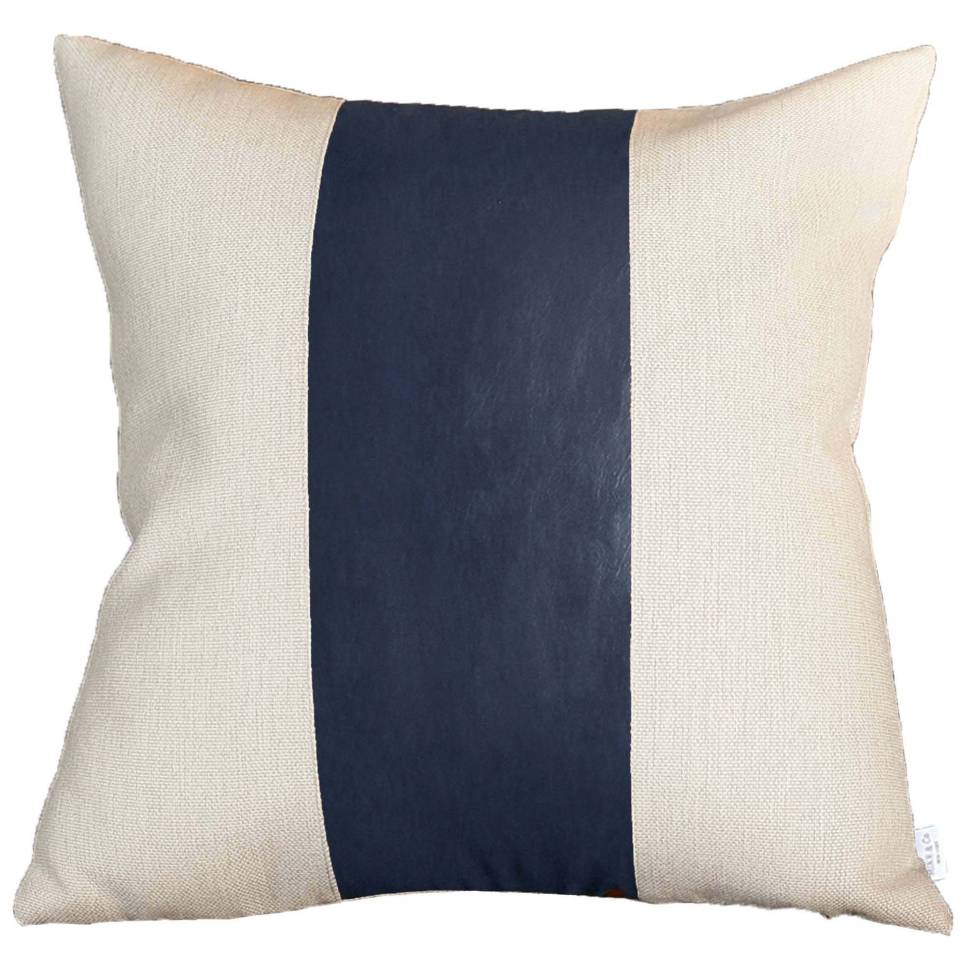 Set Of Four 17" X 17" Navy Blue and Ivory Faux Leather Zippered Pillow Cover-Accent Throw Pillows-DECOROLALA
