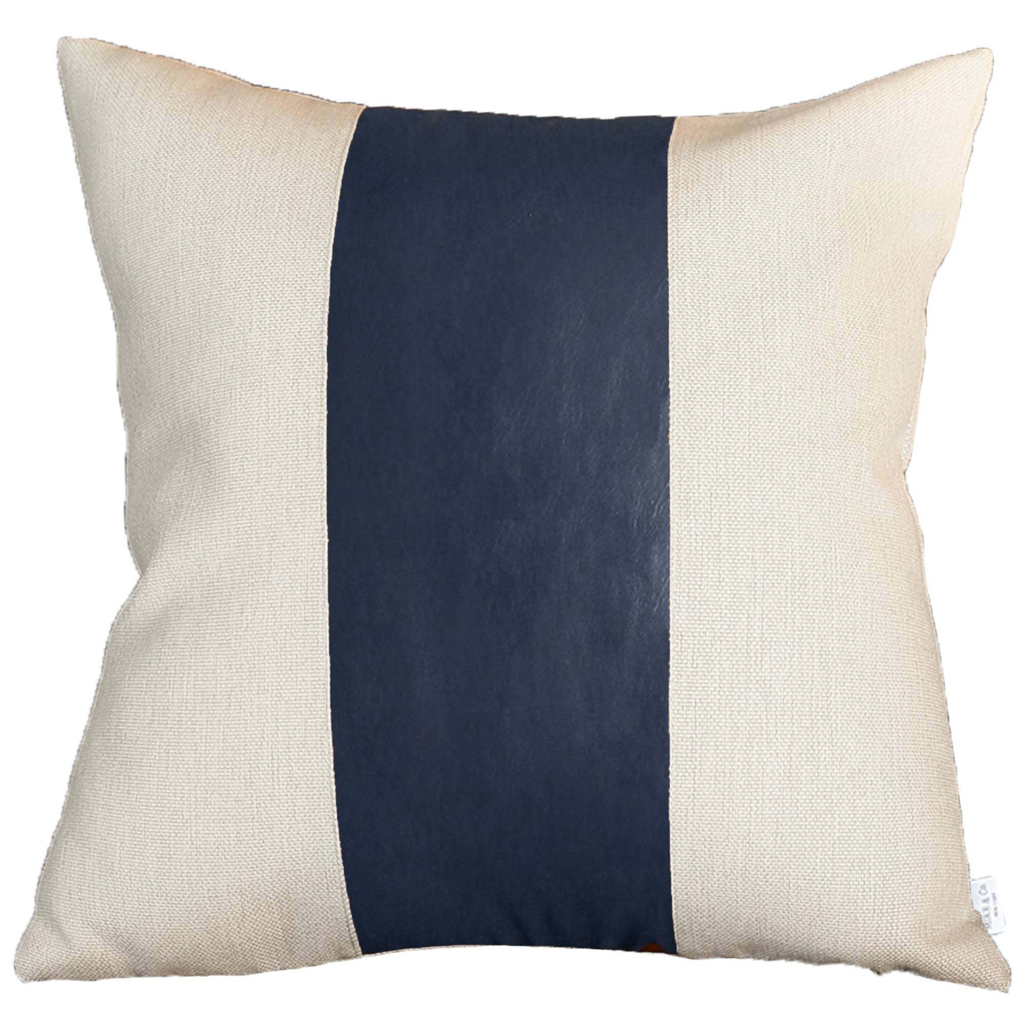Set Of Four 17" X 17" Navy Blue and Ivory Faux Leather Zippered Pillow Cover-Accent Throw Pillows-DECOROLALA