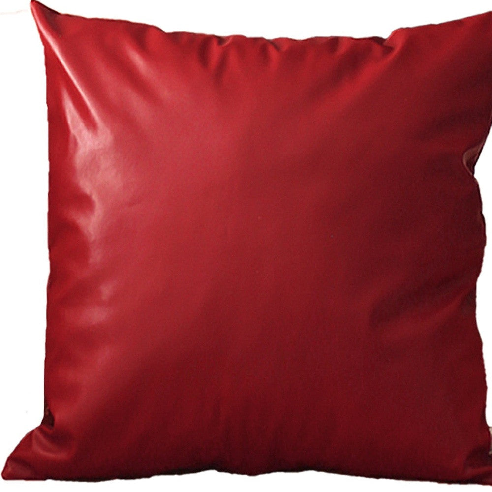 Set Of Four 17" X 17" Red Faux Leather Zippered Pillow-Accent Throw Pillows-DECOROLALA