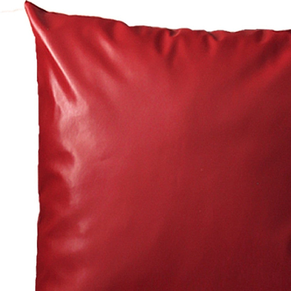 Set Of Four 17" X 17" Red Faux Leather Zippered Pillow-Accent Throw Pillows-DECOROLALA