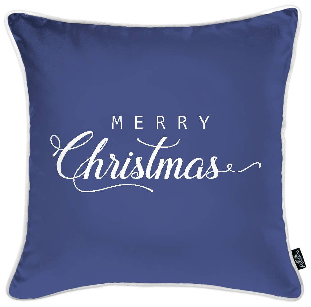 Set Of Four 18" X 18" Blue Zippered Polyester Christmas Reindeer Throw Pillow-Accent Throw Pillows-DECOROLALA