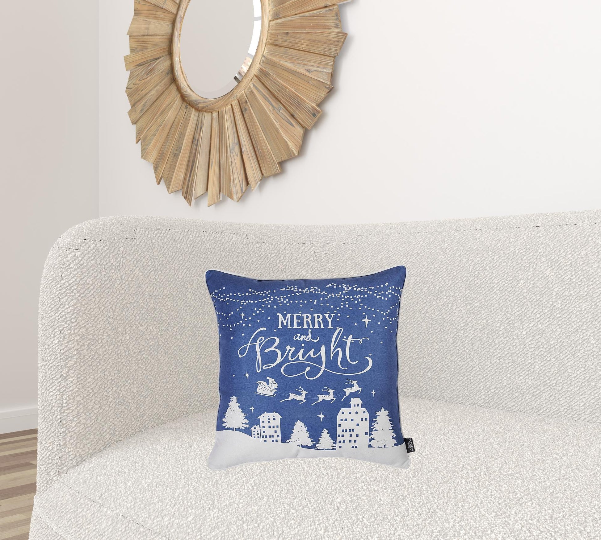Set Of Four 18" X 18" Blue Zippered Polyester Christmas Reindeer Throw Pillow Cover-Accent Throw Pillows-DECOROLALA