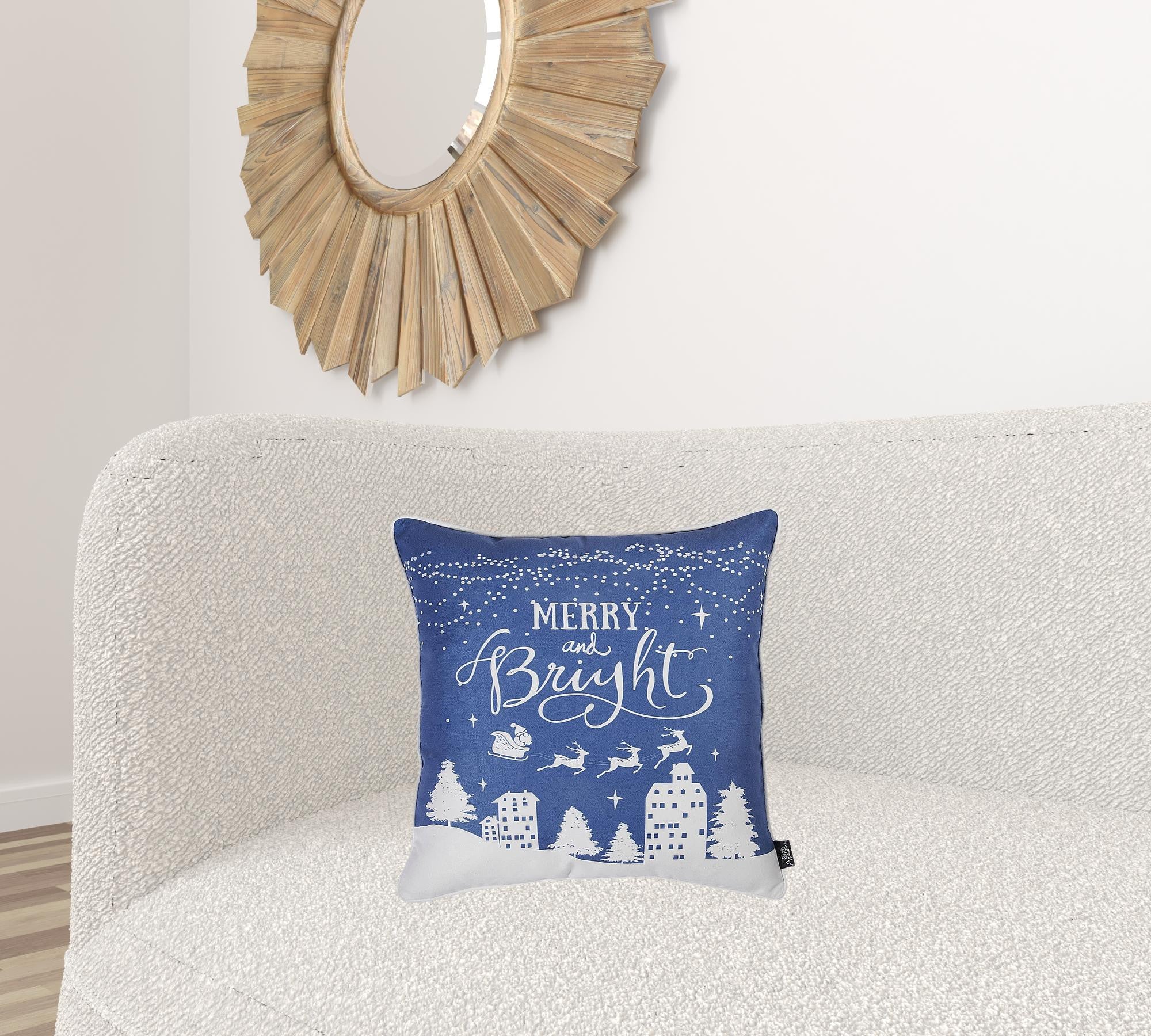 Set Of Four 18" X 18" Blue Zippered Polyester Christmas Reindeer Throw Pillow Cover-Accent Throw Pillows-DECOROLALA